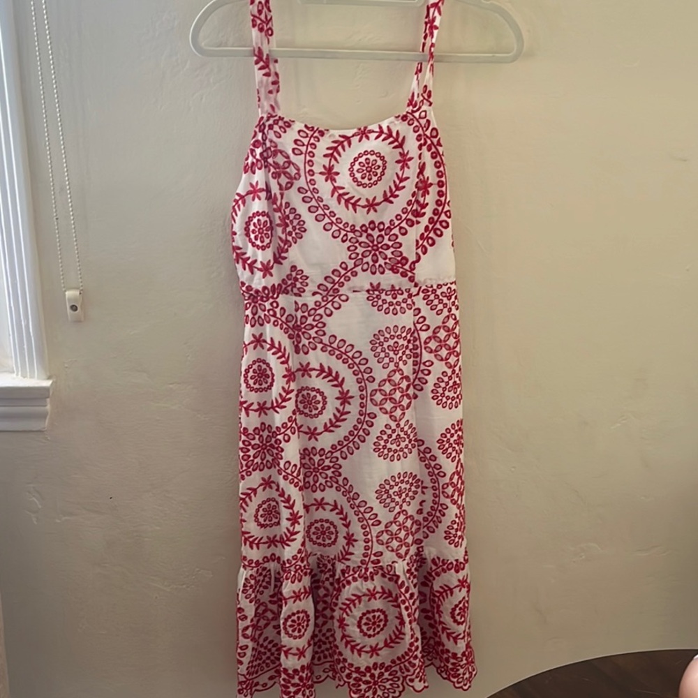 Embroidered Red and White Patterned Dress